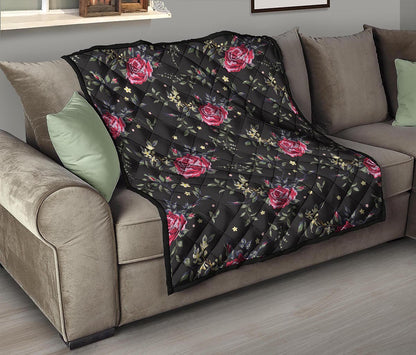 Red Rose Floral Pattern Print Quilt