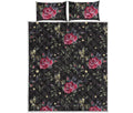 Red Rose Floral Pattern Print Quilt Bed Set