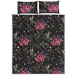 Red Rose Floral Pattern Print Quilt Bed Set