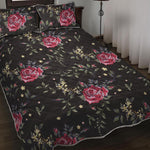 Red Rose Floral Pattern Print Quilt Bed Set