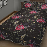 Red Rose Floral Pattern Print Quilt Bed Set