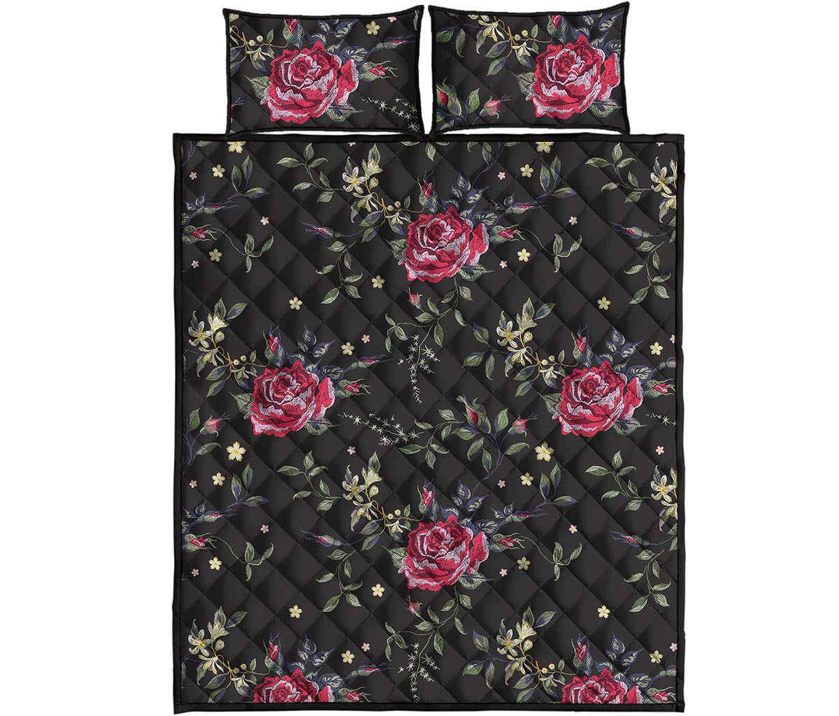 Red Rose Floral Pattern Print Quilt Bed Set