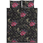 Red Rose Floral Pattern Print Quilt Bed Set