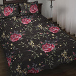 Red Rose Floral Pattern Print Quilt Bed Set
