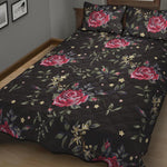 Red Rose Floral Pattern Print Quilt Bed Set