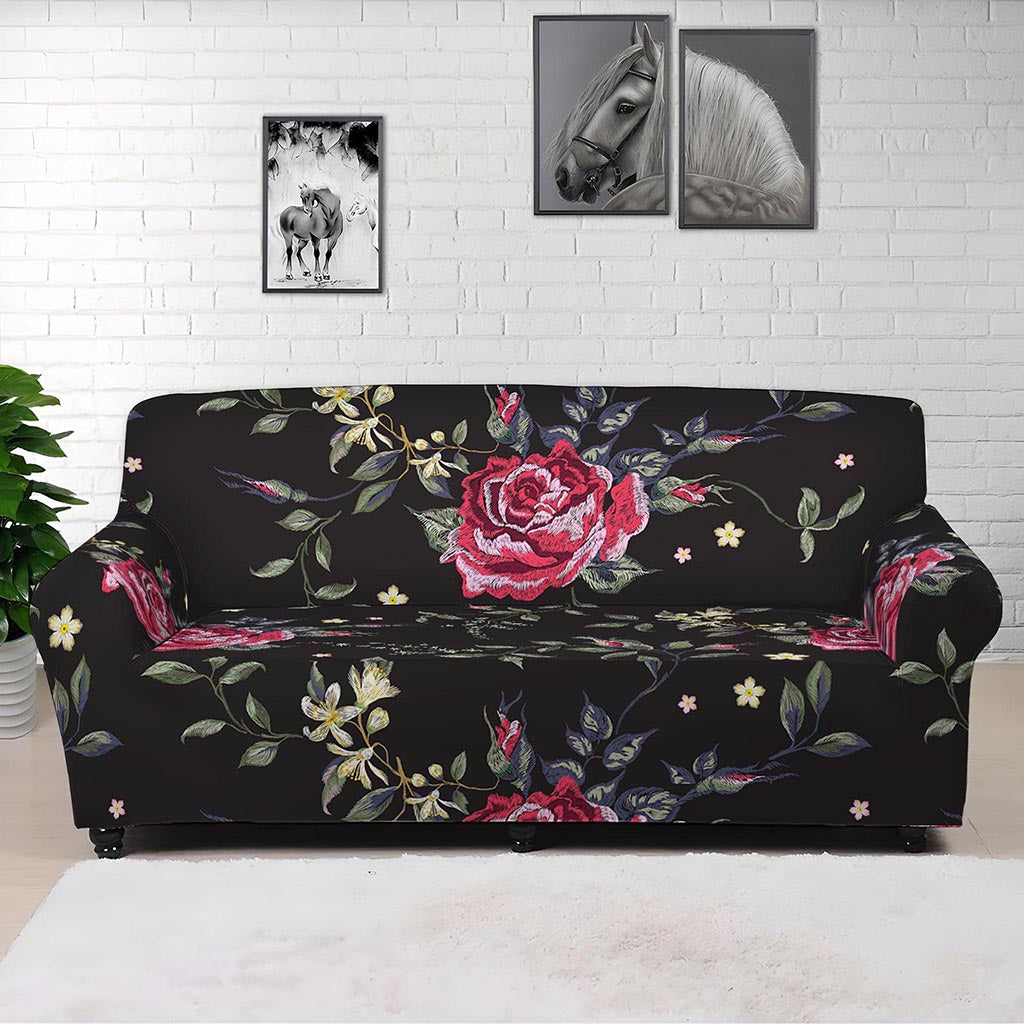 Red Rose Floral Pattern Print Sofa Cover