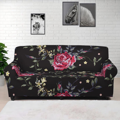 Red Rose Floral Pattern Print Sofa Cover