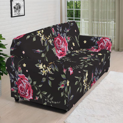 Red Rose Floral Pattern Print Sofa Cover