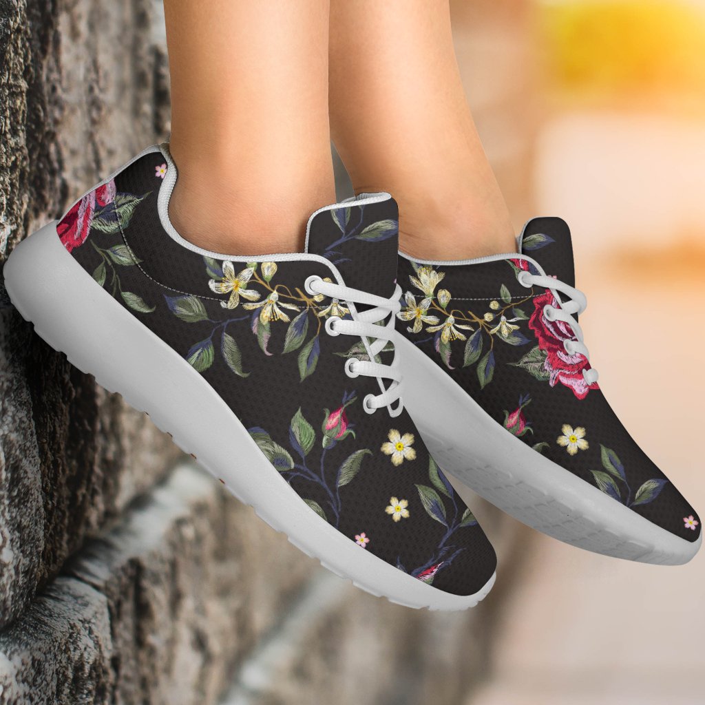 Red Rose Floral Pattern Print Sport Shoes GearFrost