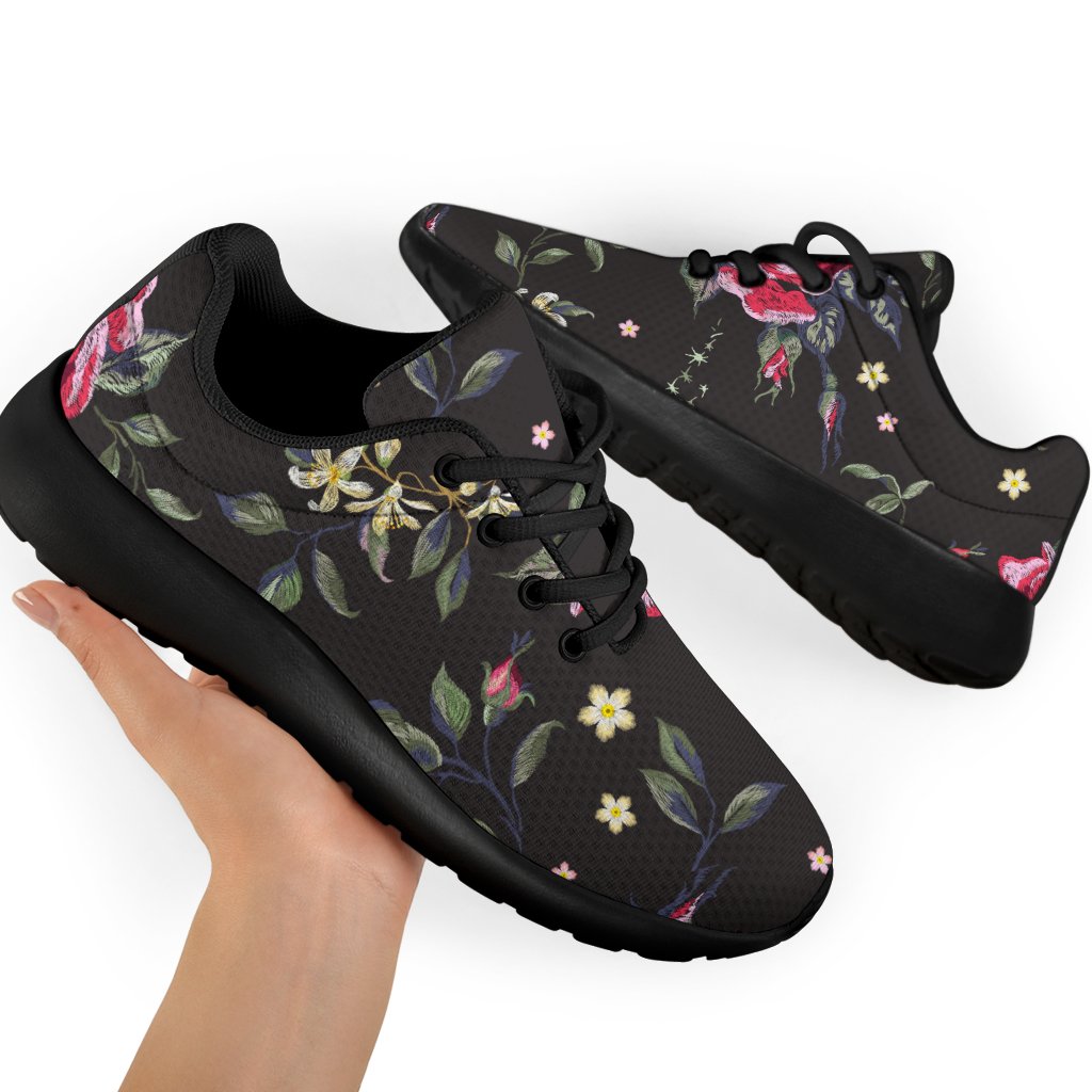 Red Rose Floral Pattern Print Sport Shoes GearFrost