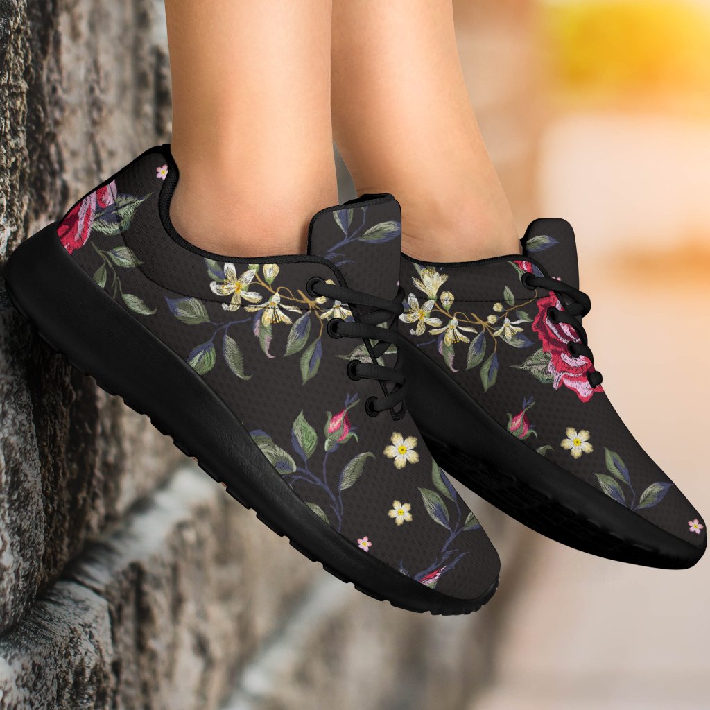 Red Rose Floral Pattern Print Sport Shoes GearFrost