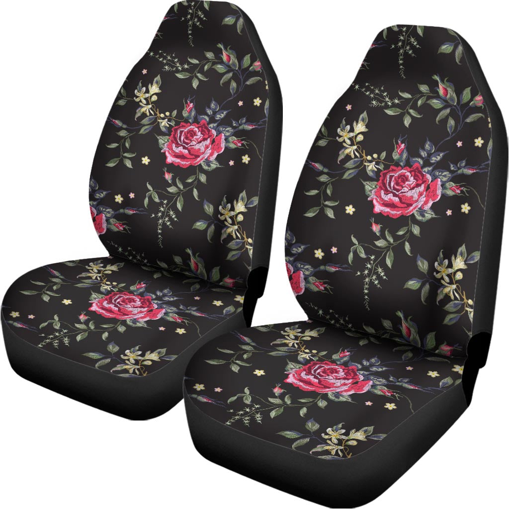 Red Rose Floral Pattern Print Universal Fit Car Seat Covers