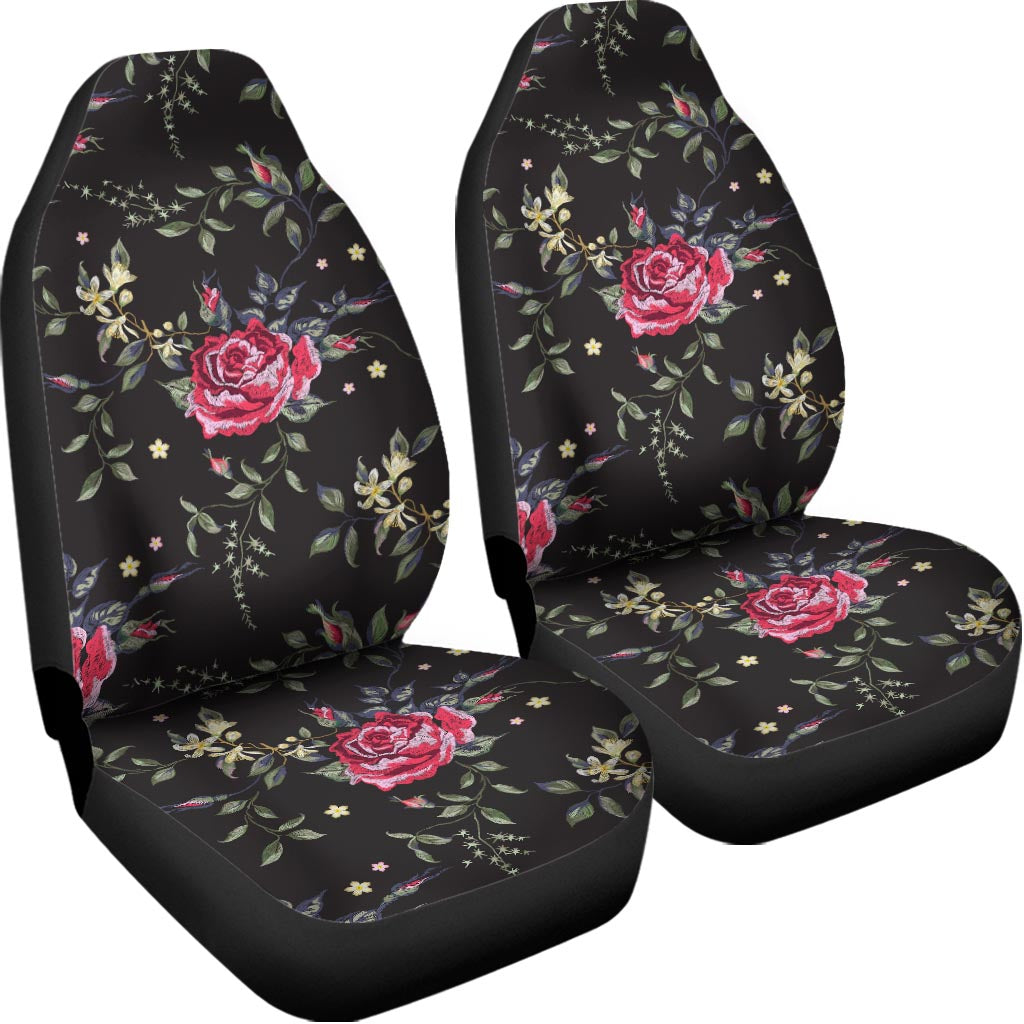 Red Rose Floral Pattern Print Universal Fit Car Seat Covers