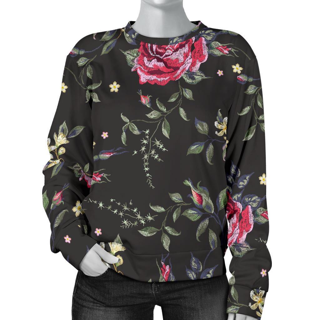 Red Rose Floral Pattern Print Women's Crewneck Sweatshirt GearFrost