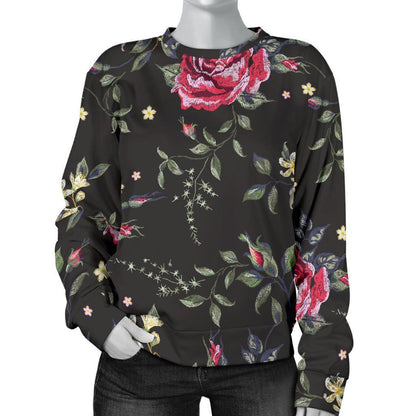 Red Rose Floral Pattern Print Women's Crewneck Sweatshirt GearFrost