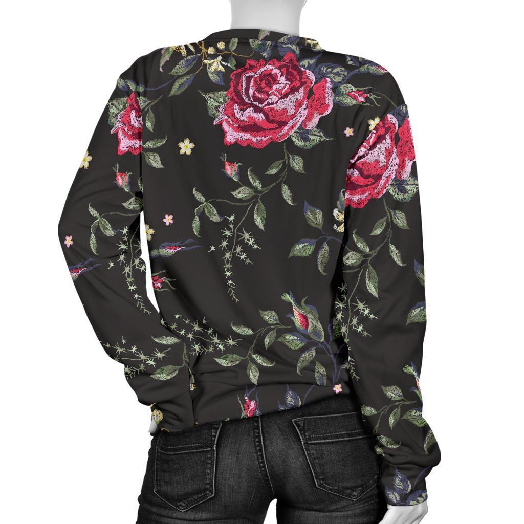 Red Rose Floral Pattern Print Women's Crewneck Sweatshirt GearFrost