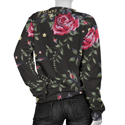 Red Rose Floral Pattern Print Women's Crewneck Sweatshirt GearFrost