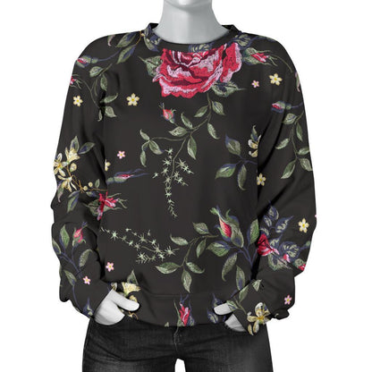 Red Rose Floral Pattern Print Women's Crewneck Sweatshirt GearFrost