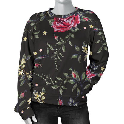 Red Rose Floral Pattern Print Women's Crewneck Sweatshirt GearFrost
