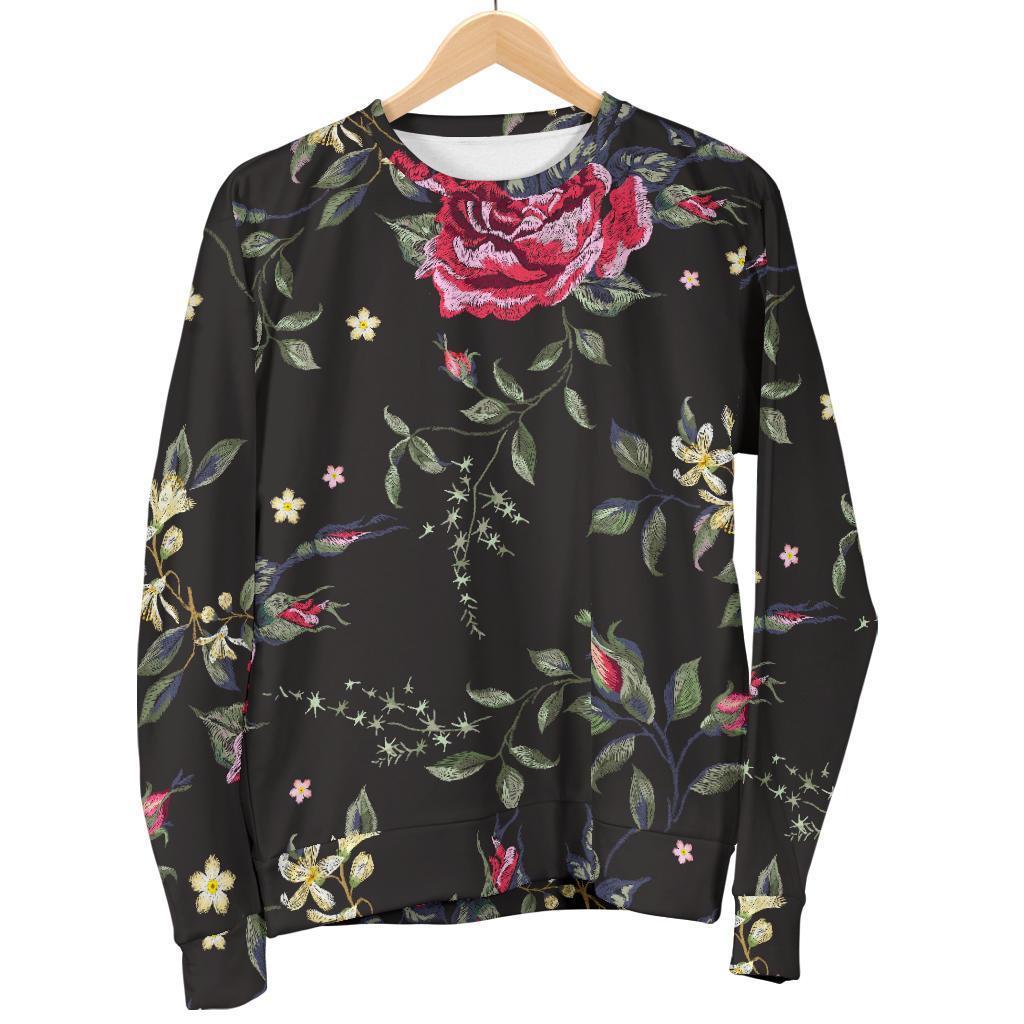 Red Rose Floral Pattern Print Women's Crewneck Sweatshirt GearFrost