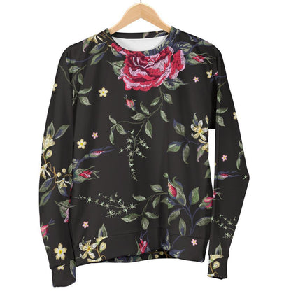 Red Rose Floral Pattern Print Women's Crewneck Sweatshirt GearFrost