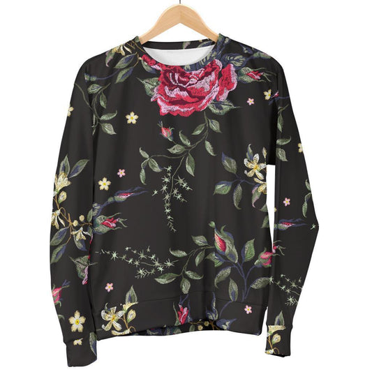 Red Rose Floral Pattern Print Women's Crewneck Sweatshirt GearFrost
