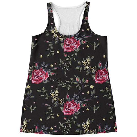 Red Rose Floral Pattern Print Women's Racerback Tank Top