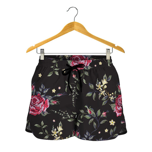 Red Rose Floral Pattern Print Women's Shorts