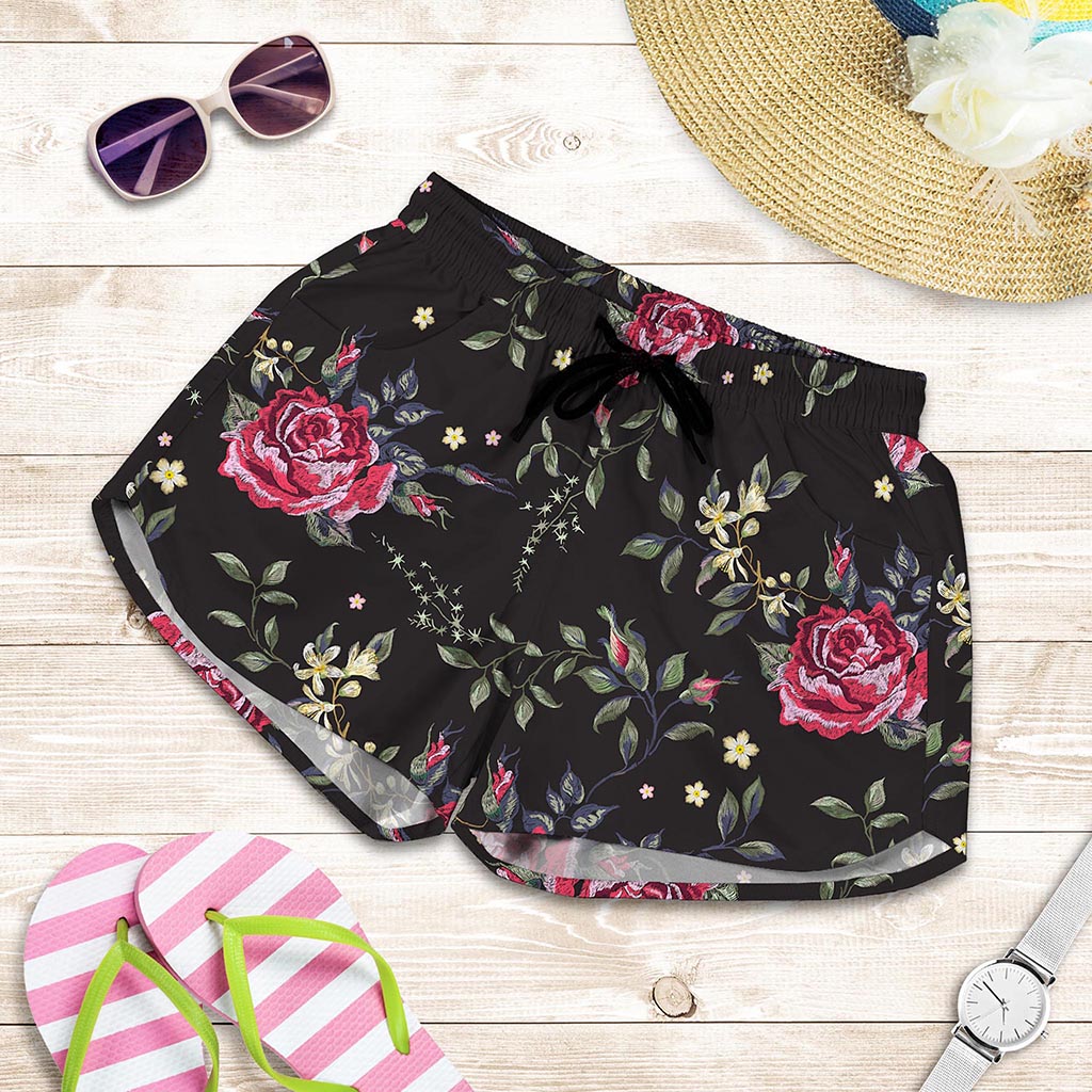 Red Rose Floral Pattern Print Women's Shorts