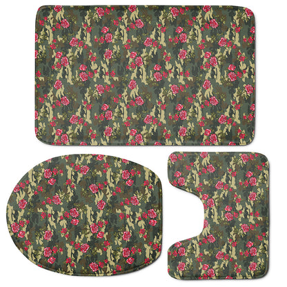 Red Rose Flower Camouflage Print 3 Piece Bath Mat Set