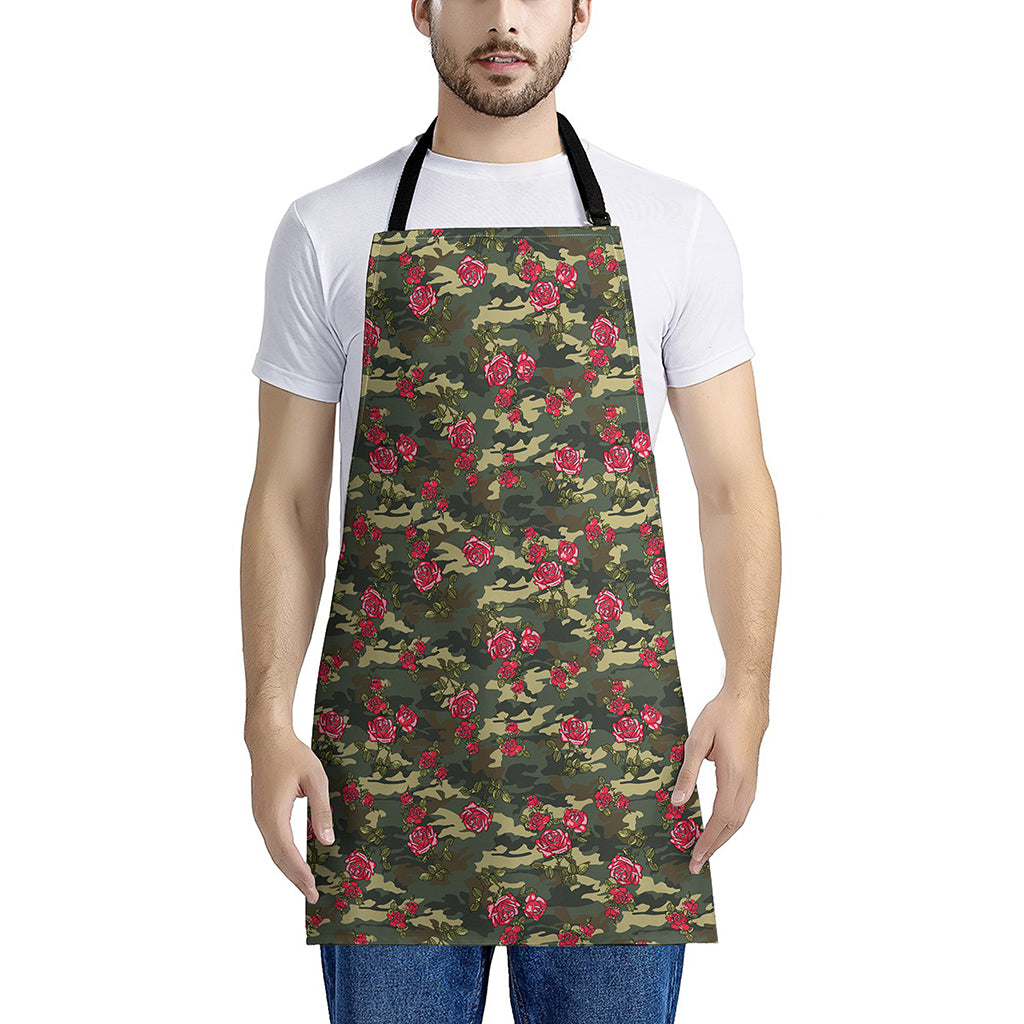 Red Rose Flower Camouflage Print Apron