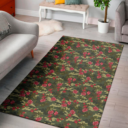 Red Rose Flower Camouflage Print Area Rug