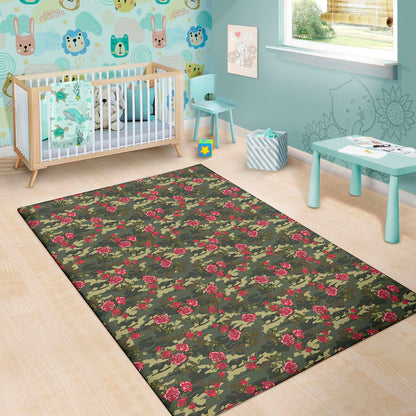 Red Rose Flower Camouflage Print Area Rug
