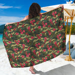 Red Rose Flower Camouflage Print Beach Sarong Wrap