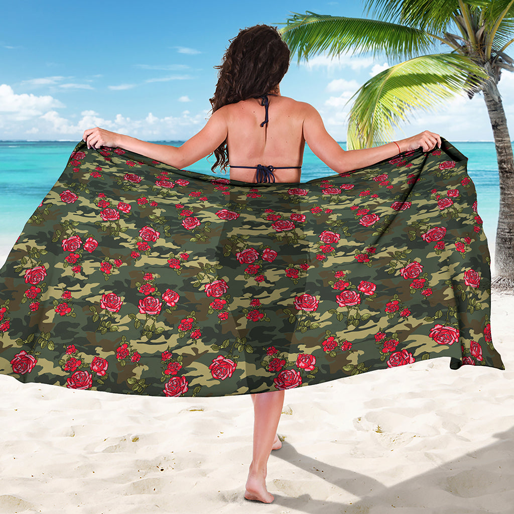 Red Rose Flower Camouflage Print Beach Sarong Wrap