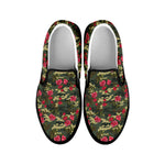 Red Rose Flower Camouflage Print Black Slip On Shoes
