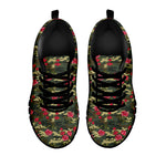 Red Rose Flower Camouflage Print Black Sneakers
