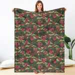 Red Rose Flower Camouflage Print Blanket