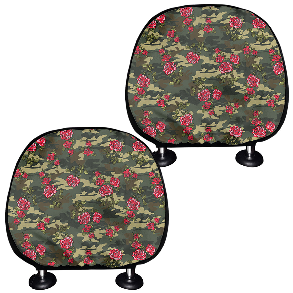 Red Rose Flower Camouflage Print Car Headrest Covers