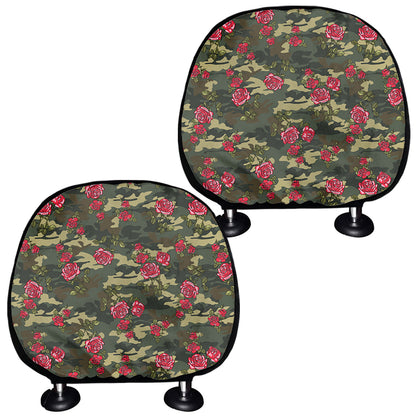Red Rose Flower Camouflage Print Car Headrest Covers