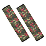 Red Rose Flower Camouflage Print Car Seat Belt Covers