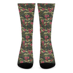 Red Rose Flower Camouflage Print Crew Socks