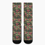 Red Rose Flower Camouflage Print Crew Socks