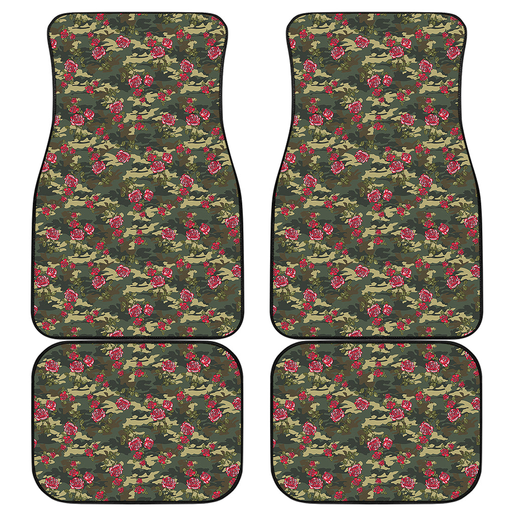 Red Rose Flower Camouflage Print Front and Back Car Floor Mats