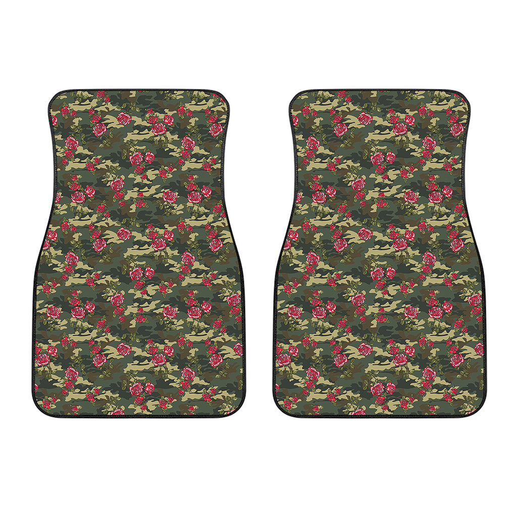 Red Rose Flower Camouflage Print Front Car Floor Mats
