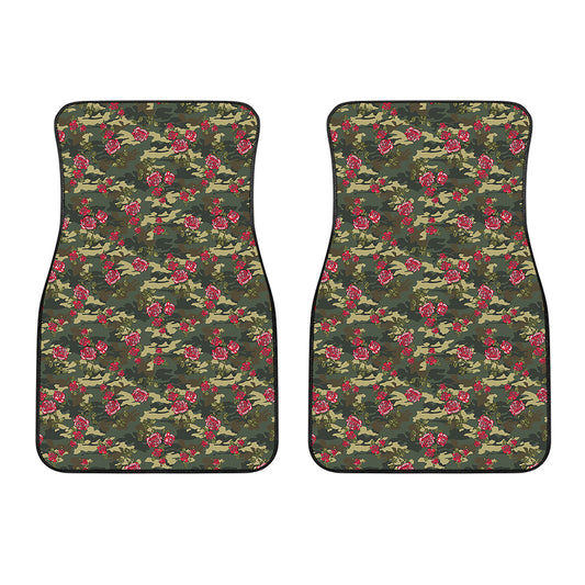 Red Rose Flower Camouflage Print Front Car Floor Mats