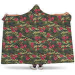 Red Rose Flower Camouflage Print Hooded Blanket