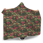 Red Rose Flower Camouflage Print Hooded Blanket