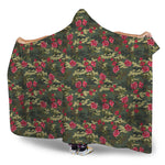 Red Rose Flower Camouflage Print Hooded Blanket