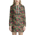 Red Rose Flower Camouflage Print Pullover Hoodie Dress